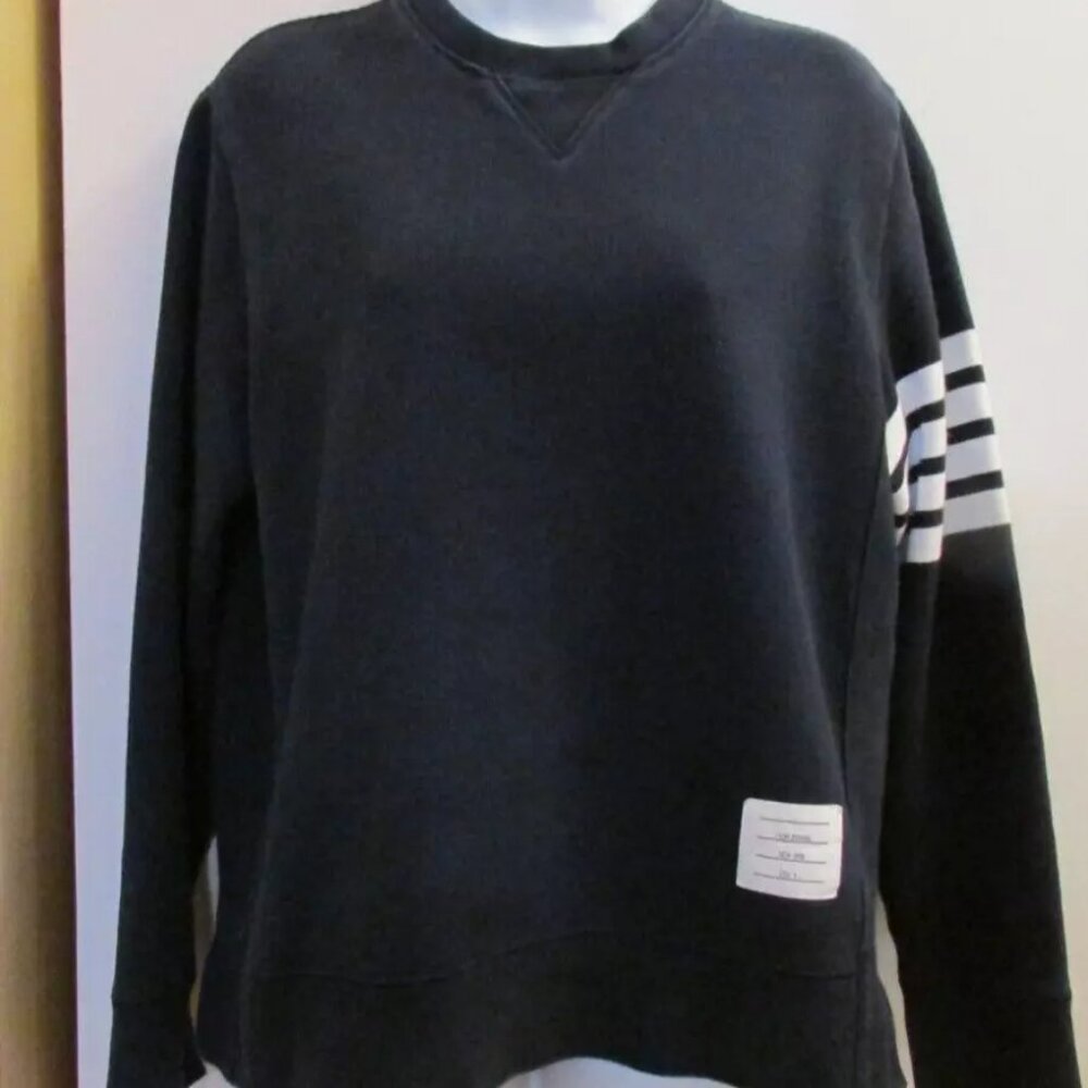 Thom Browne Navy Classic 4-Bar stripe Loopback Sweatshirts Size 4 L/XL
